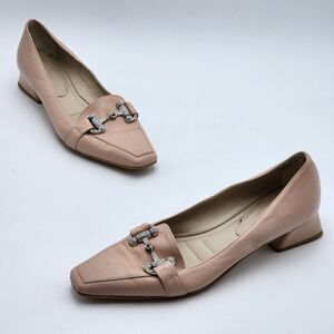 Napoleoni Italian Leather Pointed Nude Block Heels Size 37